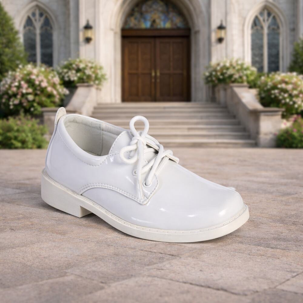 NEW Boy's Communion Dress Shoe - White/Patent Leather Square Toe -Size 4